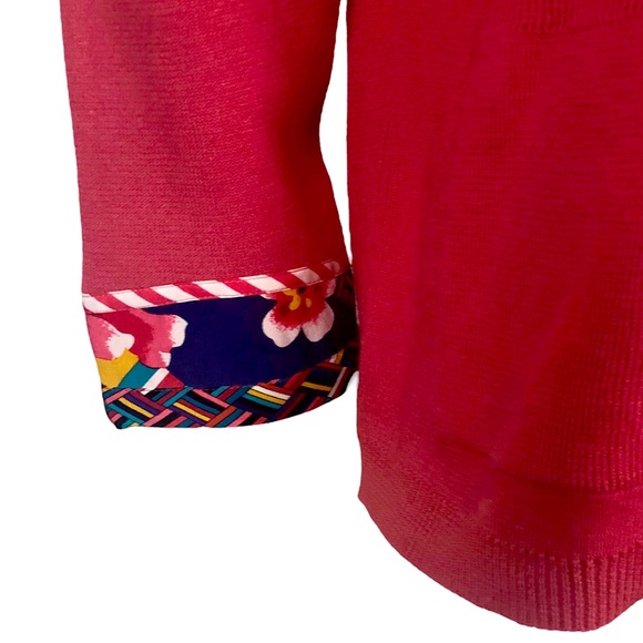 VINTAGE 80s 90s Red Ramie Cotton Knit Postmodern Print Silk Trim Koos of Course - Picture 4 of 8
